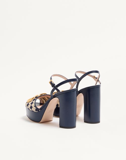 Valentino Garavani - Vlogo Signature Platform Sandal In Crochet Fabric 115mm - Blue/beige - Woman - Sandals